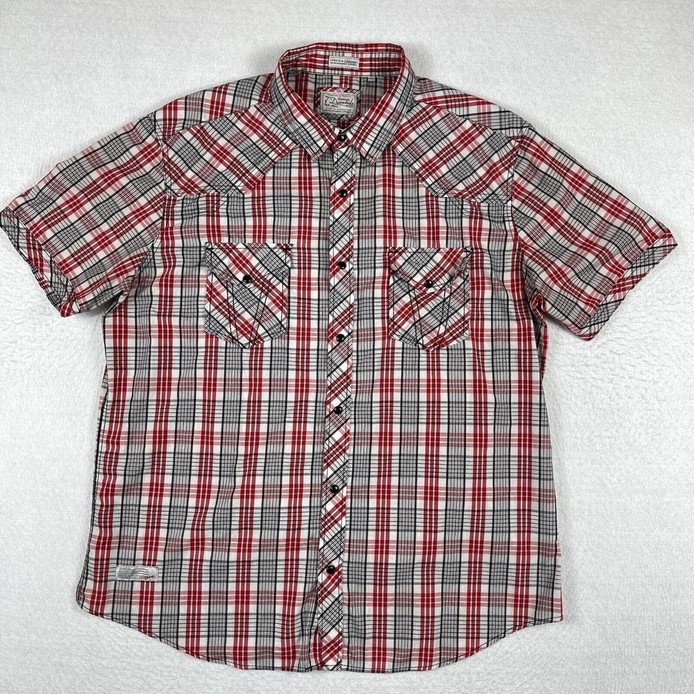 7 Diamonds Shirt Mens XXL Red‎ Plaid Snap Outdoors Western Casual Travel Work